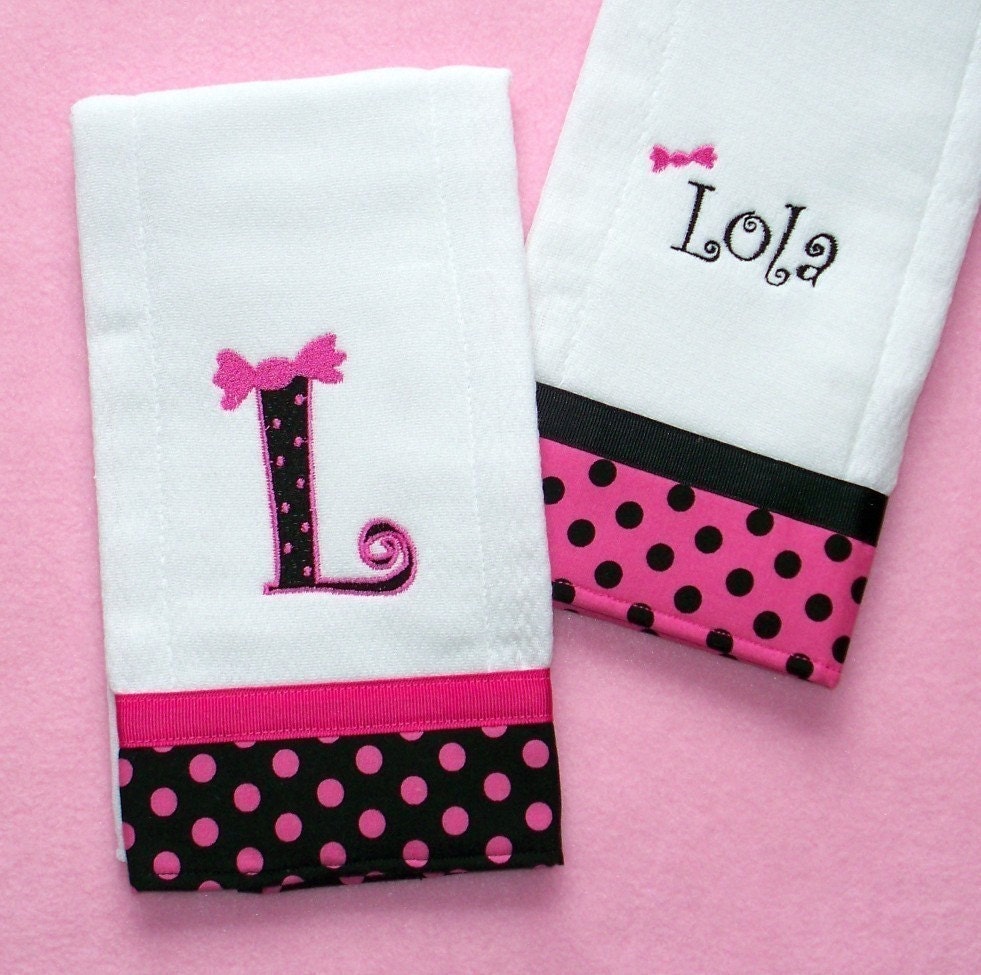 Personalized Burp Cloth Set Pink Polka Dots