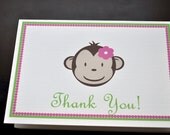 Monkey Girl Thank You Cards Set of 12 FOLDED