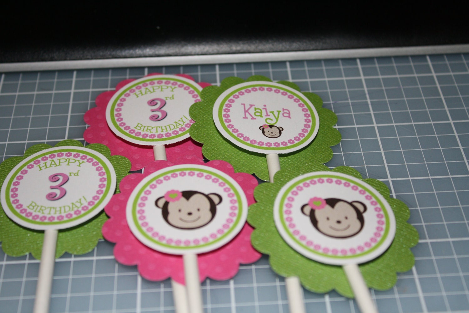 Monkey Girl Cupcake Toppers - Any color or theme - girl or boy Il_570xn