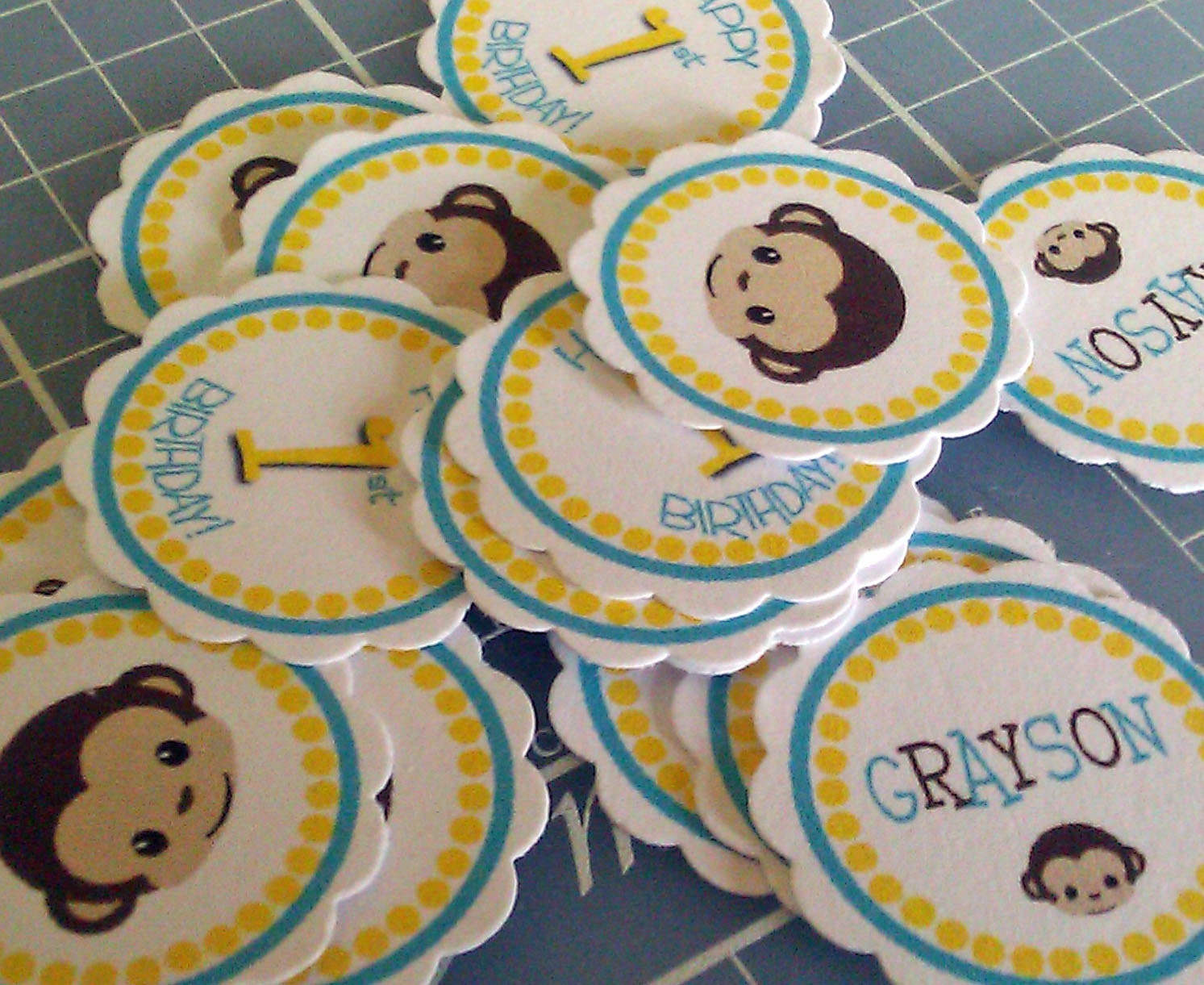 Mod Monkey Boy Table Confetti Minis - girl or boy - any age, theme, blue, yellow Il_570xn