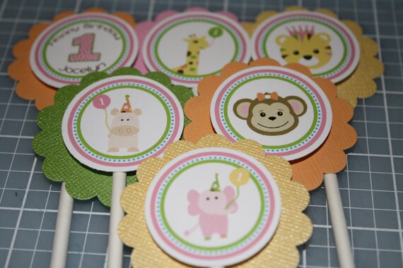 Zoo Party Pink Sweet Safari Cupcake Toppers - Any Color or Theme - girl or boy Il_570xn