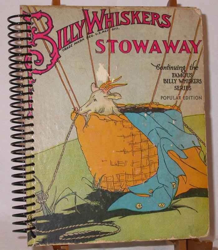 Antique  Altered Book Journal - Billy Whiskers Stowaway Notebook / Diary - Reduced