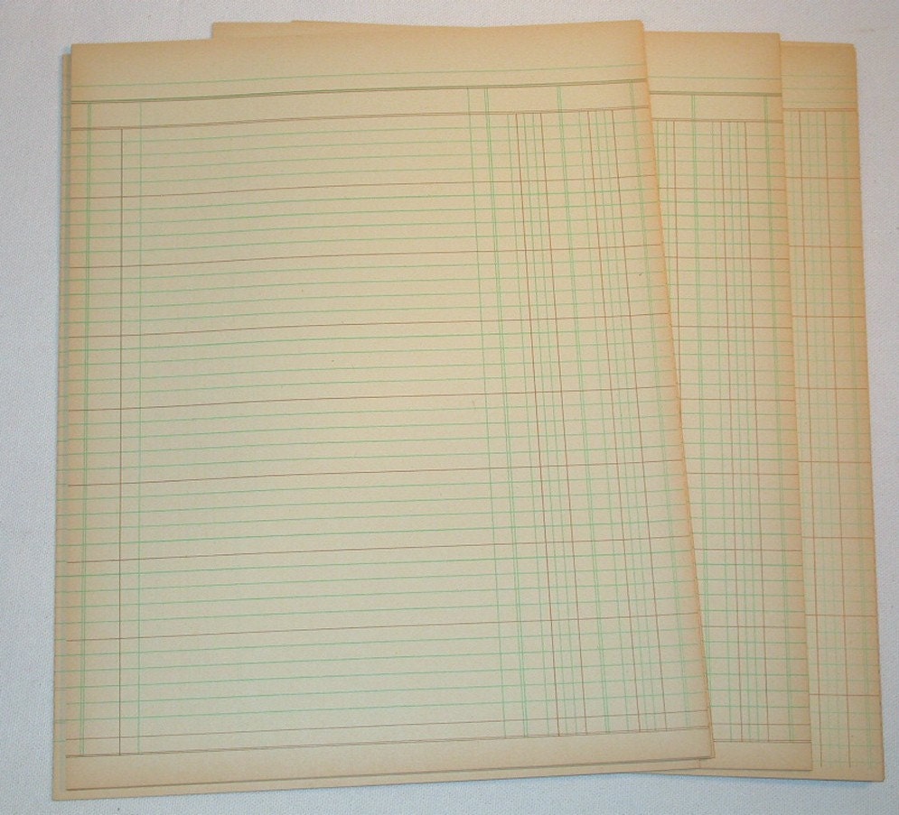 20 Sheets of Vintage Ledger / Accounting by VintagePaperWorks