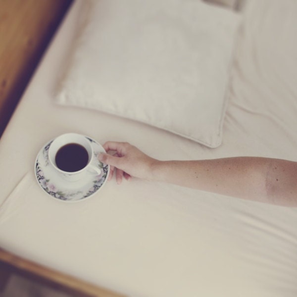 PHOTO // Good morning - approx 15x15cm glossy fine art print - coffee, tea, cup, pillow, bed, waking up, fpoe - karinelizabeth