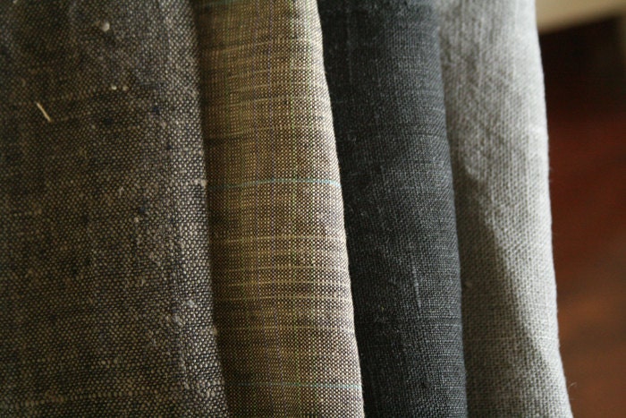 RESERVED FOR CAROL. linen remnants in charcoal, plaid, black, slate (12 pieces)