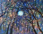 Fireflies in summer moonlight- LARGE  PREMIUM  Print by Vadal-  12 x 18