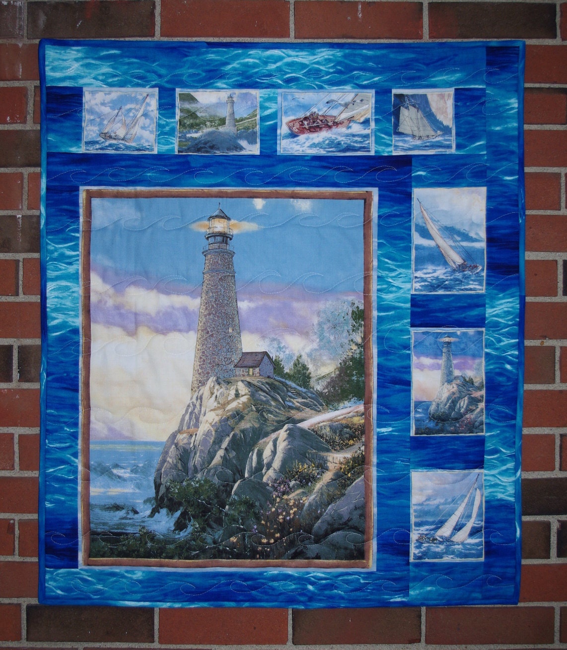 Sailboat, Lighthouse, Quilted Wall Hanging, "Tranquil Times"