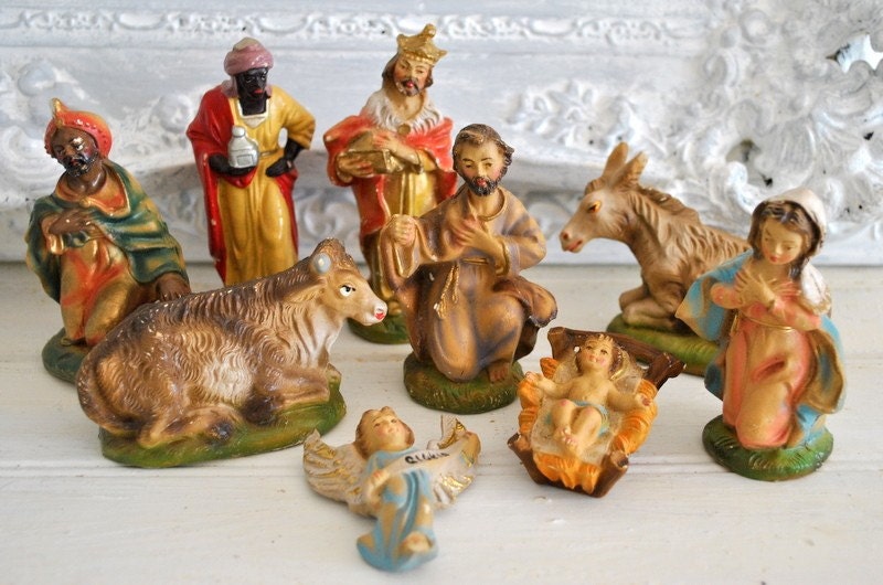 Vintage Nativity Scene by fireflyhilldesigns on Etsy