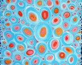 Abstract aqua and orange circles and dots