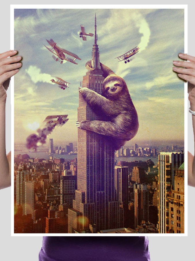 Sloth, Animal, Slothzilla, Empire State Building Print 18x24