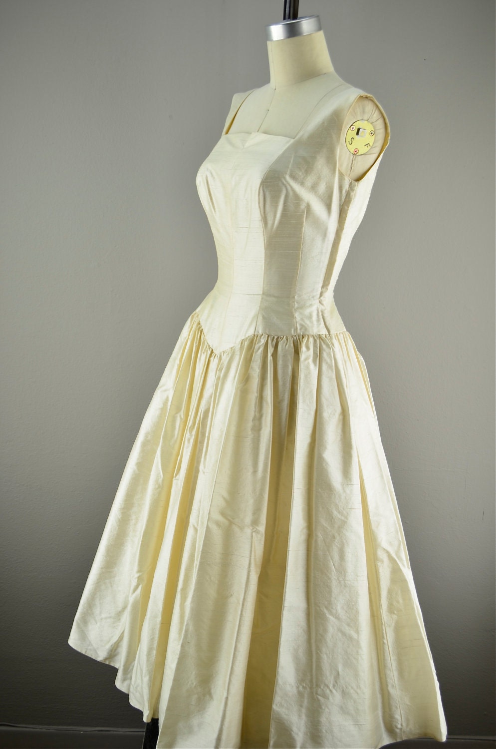 1950s silk wedding dress / 50s vintage wedding dress / tea length wedding dress