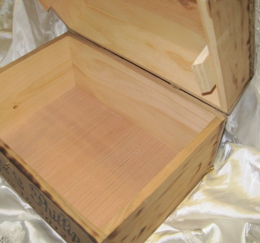 Rustic Wedding Card Box Keepsake Chest Woodburned Stained Personalized Custom Wood