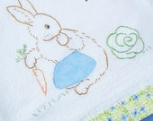 Miss Bunnykins - Hand Embroidered Flour Sack Tea Towel