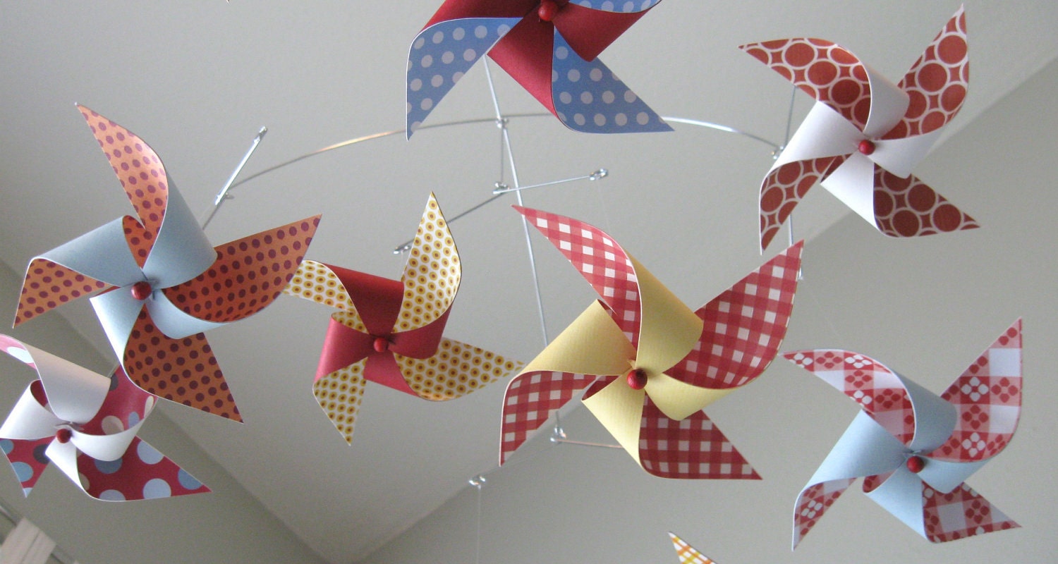 Baby Crib Mobile / Pinwheel Mobile / Boy or Girl / Gender Neutral / Red, Blue, Yellow and White : Farmington