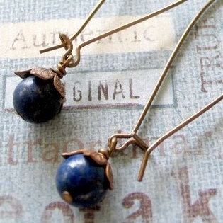 Lapis Jewelry  Blue Lapis Lazuli Earrings  Cottage Style Shabby Chic Mothers Day Outdoor Wedding Garden