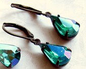 Blue Green Rhinestone Earrings