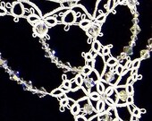 Winter Star - White Tatted Wedding Lace Necklace with Swarovski Crystals and Ribbon ties