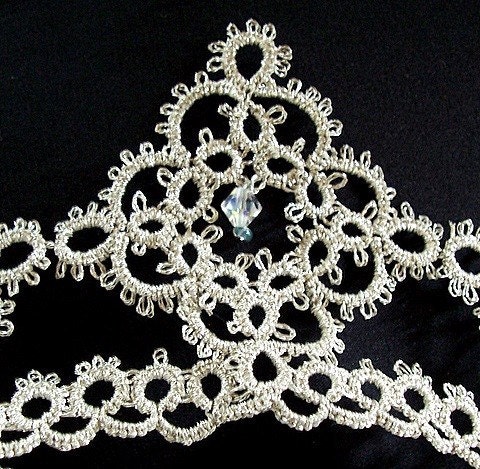 Fairytale Cinderella Princess Tatted Silver Wedding Crown with Swarovski Crystals
