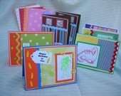 7 Handmade Cards  Envelopes in  Handmade box. Kids Cards. Birthday Cards. Clown,  Bear, Dinosaur Cards.