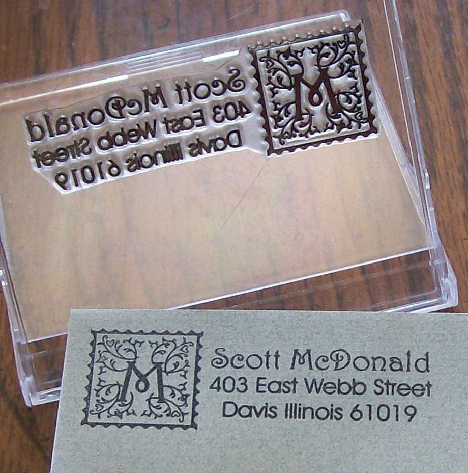 Custom Return Address Floral Monogram Rubber Stamp AD19