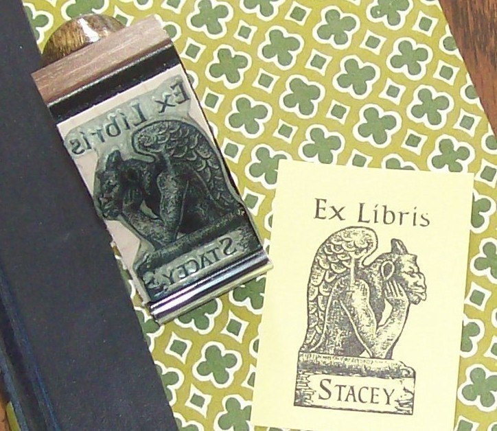 Custom Gargoyle Ex Libris Bookplate Rubber Stamp A12