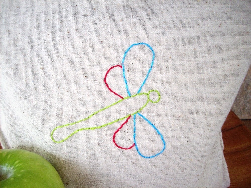 Reusable Sandwich Bag - Reusable Snack Bag - Hand Embroidered - Dragonfly - Eco Friendly