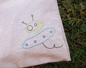 Reusable Sandwich Bag - Reusable Snack Bag - Hand Embroidered - Alien - Eco Friendly