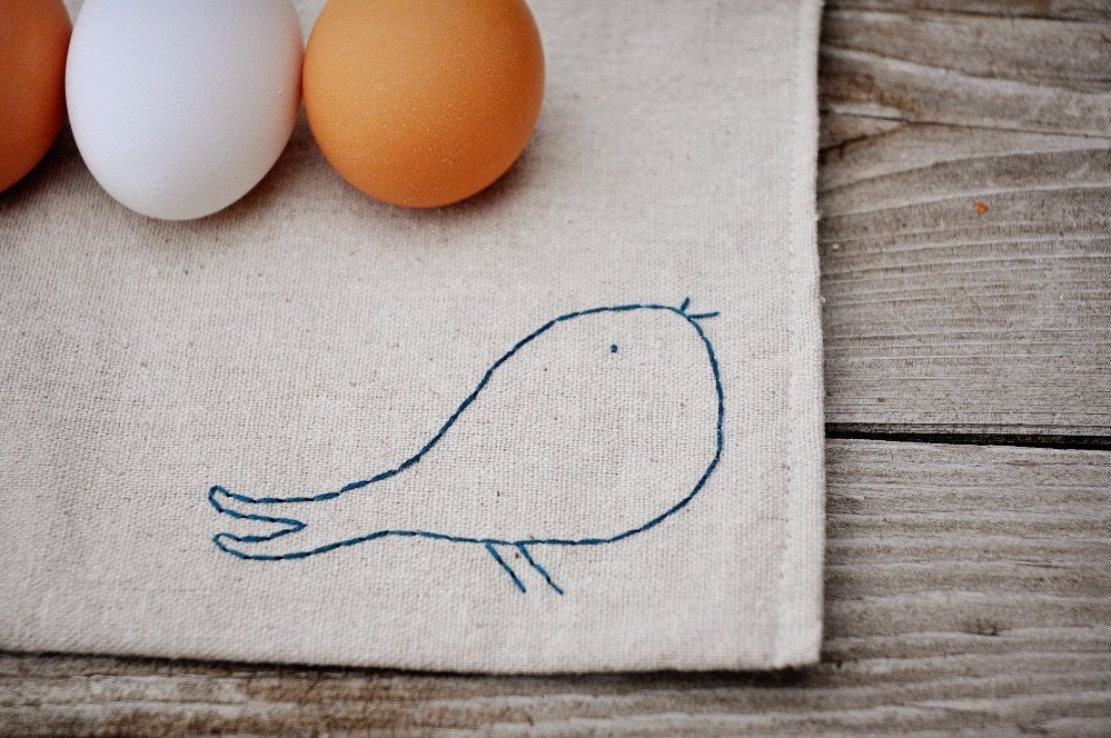 Reusable Snack Bag - Reusable Sandwich Bag - Hand Embroidered - Bird - Eco Friendly