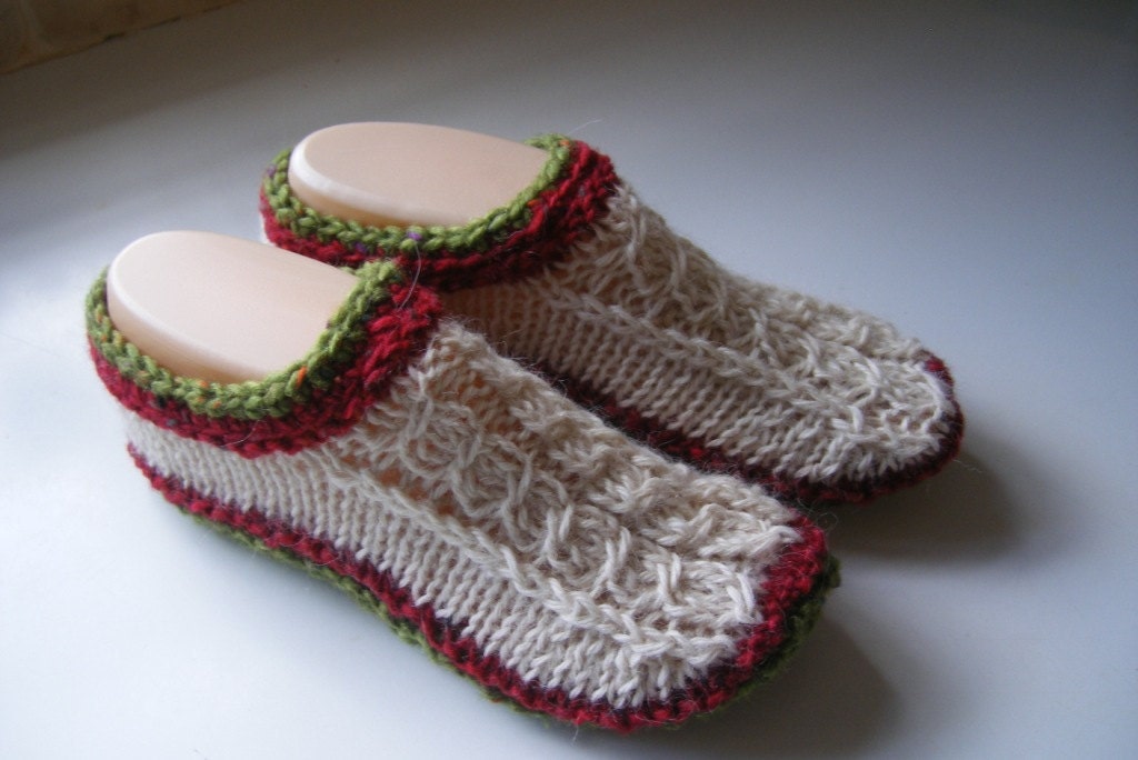 Ladies Irish Slippers - Cable Stripe Cozi Tozies - 100% Irish Wool & Alpaca - made to Order