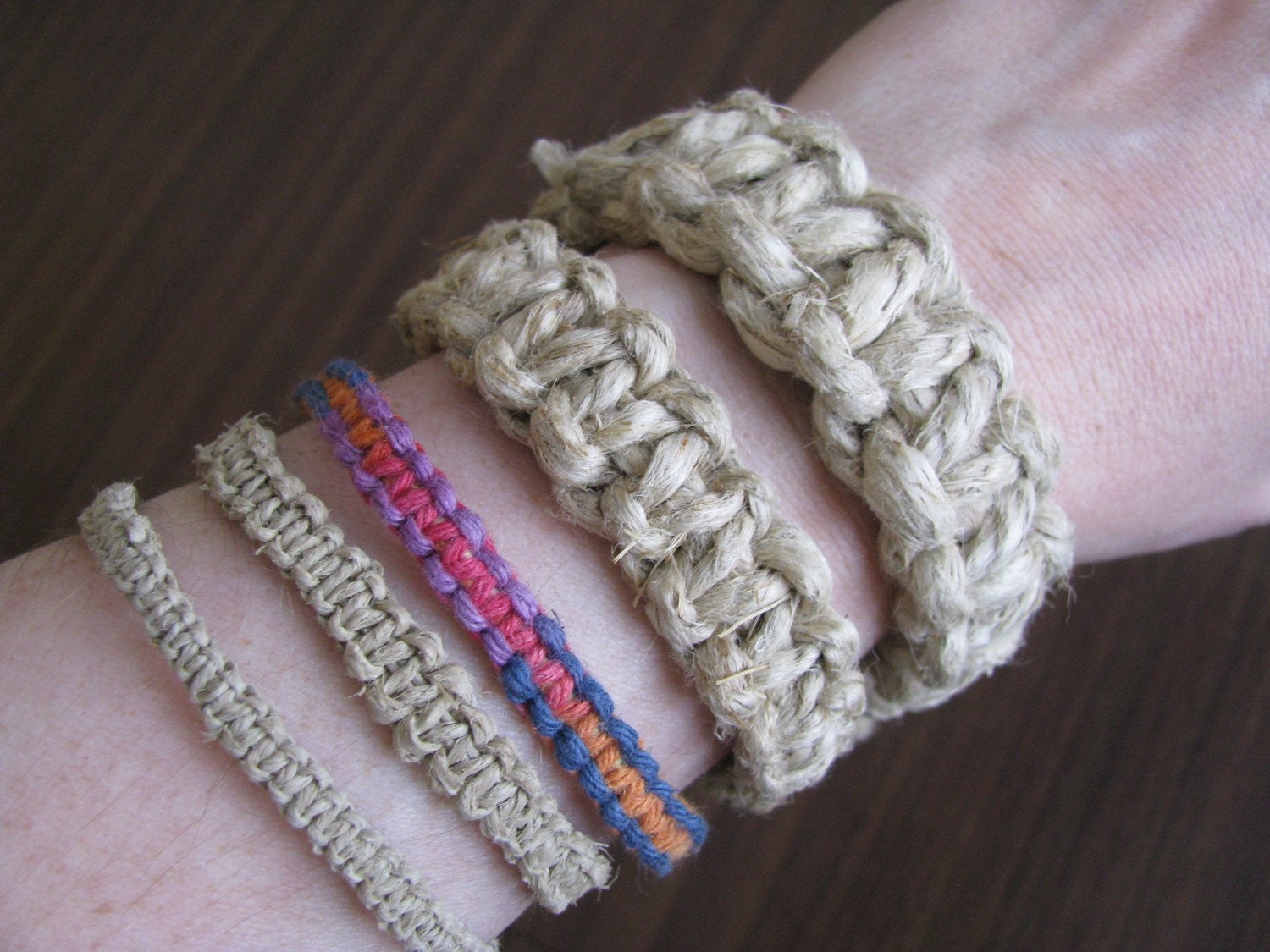 CUSTOM Fine Thin Medium Thick Natural or Rainbow Hemp Bracelet Your Choice and Size