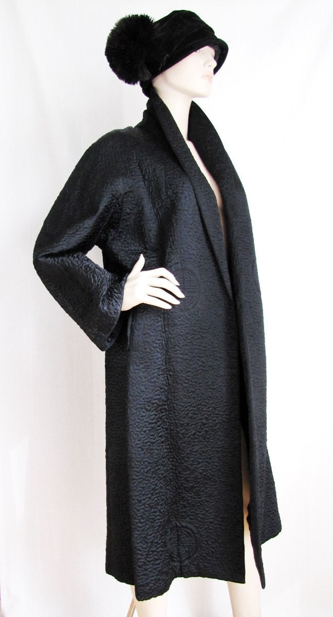 Vintage 1920s 1940s Quilted Silk and Satin Robe Opera Coat XXL XL