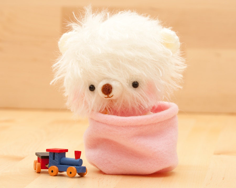 Amigurumi bear in pink plush toy - made to order - Happy Pinu with hat -