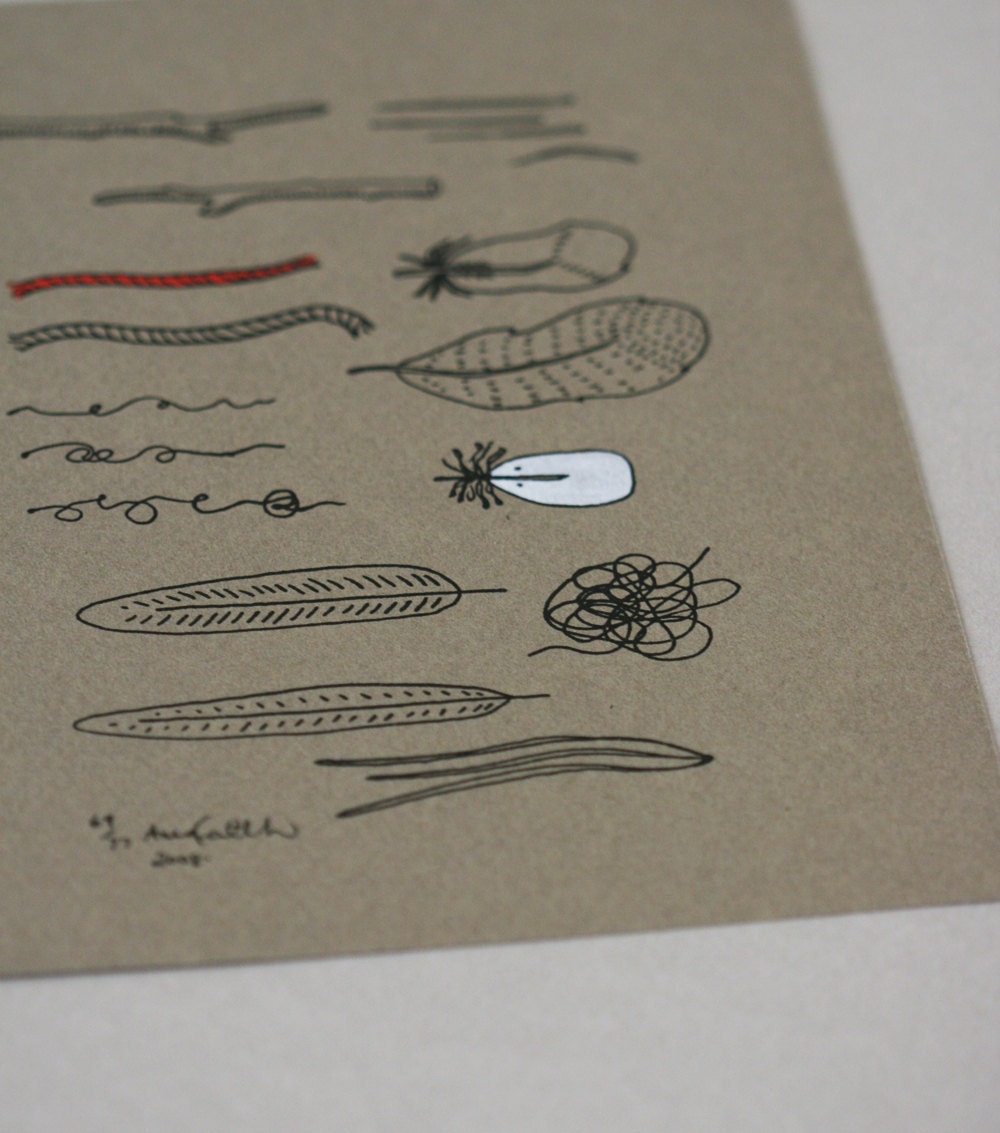 Nesting Material - Limited Edition Hand Coloured Gocco Print