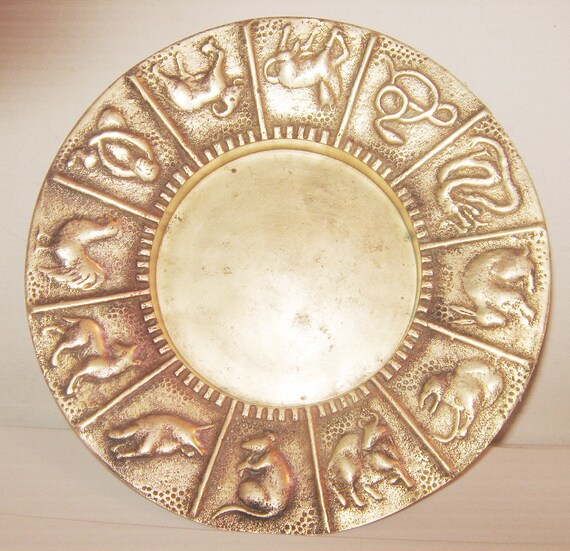 Vintage Brass Chinese Zodiac Plate Decorative Plate by JunkMaster