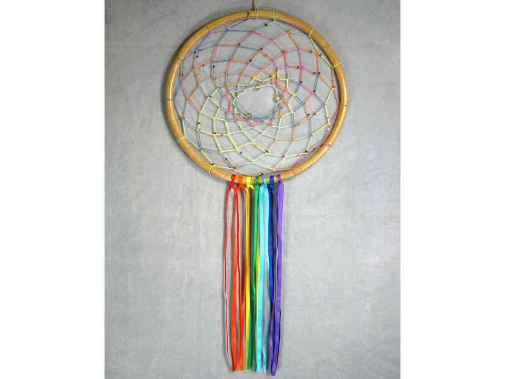 Rainbow Dreamcatcher with Bamboo, Hemp, and Glass Beads