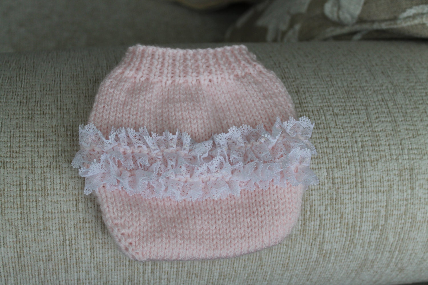 Soft Pink Diaper Cover with lacy ruffles  (photo prop) - Size 6-12 months
