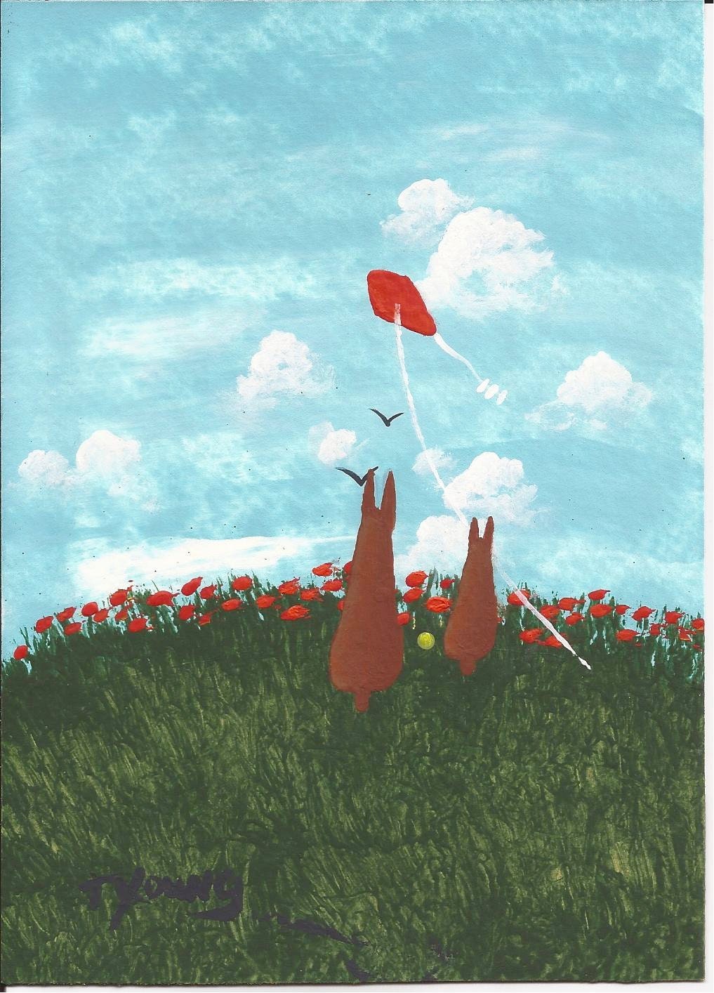 Red Ginger Doberman Dog Modern original art painting by Todd Young and 1 FREE PRINT