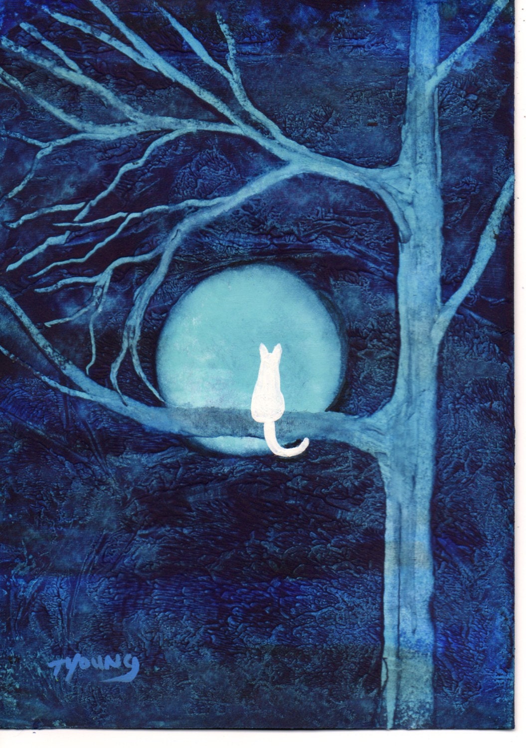 White Cat original art painting by Todd Young 5x7