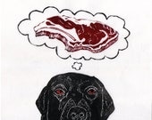 Black Lab Dreams of Meat Linocut