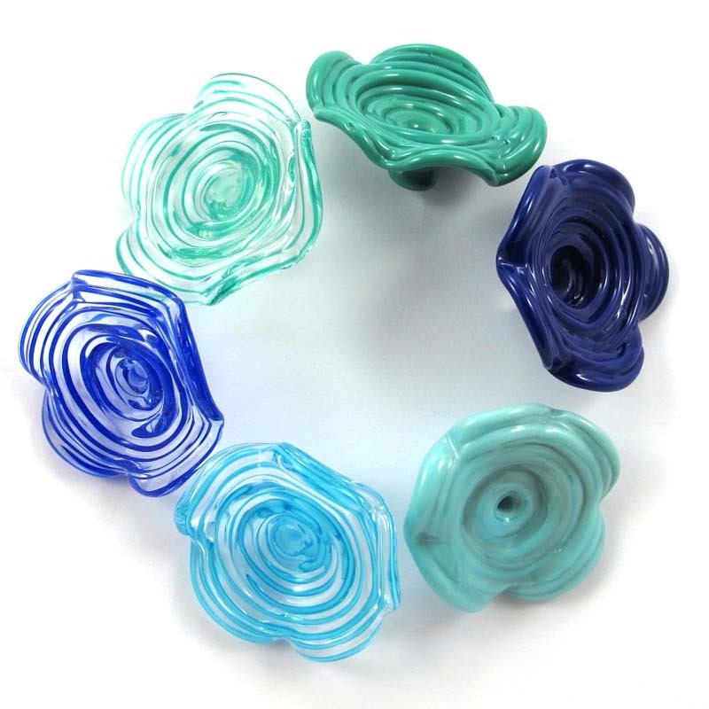 SALE - Lampwork beads set - lampwork glass beads - Ocean - Skirt Bells (6) SRA