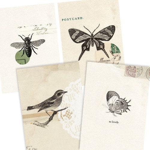 Birds and the bees Set- Digital PDF ACEO Tags for Download and Print