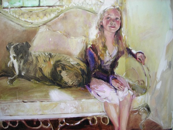 14 x 18" Custom Child and Dog Portrait, Oil Painting, made to order