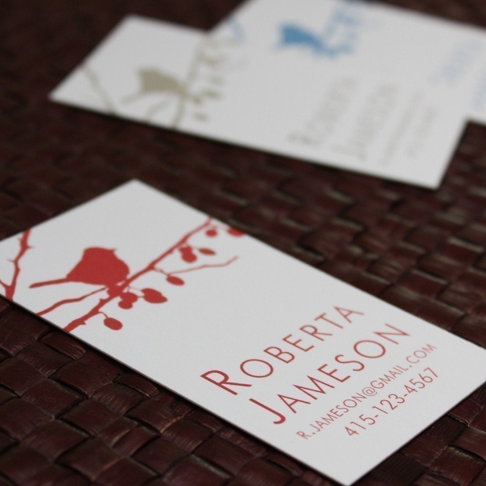 Bird on Branch Silhouette Calling Cards - set of 50 - Assorted Colors in a set