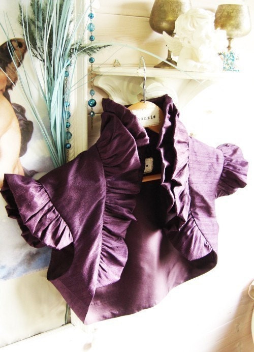 Aubergine Ruffled Silk Carina Bolero