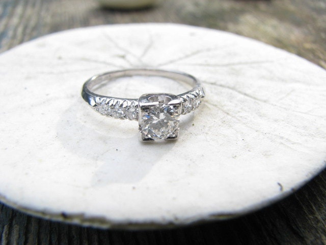 RESERVED for Naomi - Stunning Art Deco Platinum Diamond Ring with Appraisal - .45 ct. Transitional Cut Center - VS1 Clarity - Free Shipping