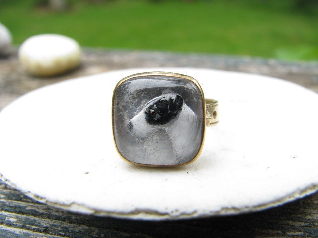 Rare Victorian 14K Gold Essex Crystal Terrier Dog Ring with Buckle Style Band