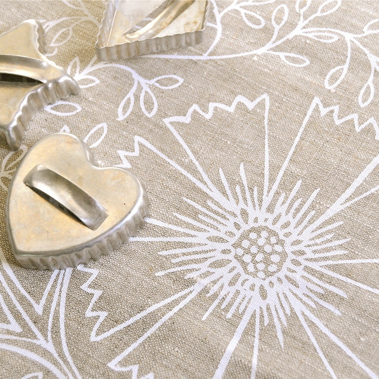 Linen Tea Towel - Chalk Filigree on Unbleached Linen