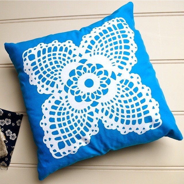 Butterfly doily cushion, screenprinted cotton cushion cover