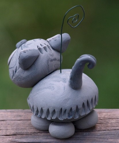 Fuzzy Grey Cat Photo Card Holder
