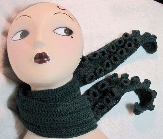 RESERVED - Tentacle Scarf in Hunter Green Wool